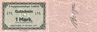 ALLEMAGNE - CAMPS DE PRISONNIERS DE GUERRE (1914-1 Allemagne. Lechfeld. Kriegsgefangenenlager. Billet. 10 mrk Signature imprimée en noir/dos -