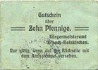 ALLEMAGNE - BILLETS DE NECESSITE (1914-1923) A - J 10 pfennig Erbach-Reiskirchen. Gemeinde. Billet. au dos, numérotation manuscrite en noir... -