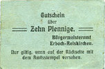 ALLEMAGNE - BILLETS DE NECESSITE (1914-1923) A - J 10 pfennig Erbach-Reiskirchen. Gemeinde. Billet. au dos, numérotation manuscrite en rouge -