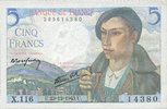 BILLETS DE LA BANQUE DE FRANCE 5 francs Banque de France. Billet. berger, -