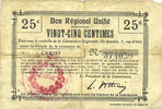 BILLETS DE NECESSITE FRANCAIS Cerisy (02). Mairie. Billet. B.R.U., 25 cmes -