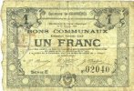 BILLETS DE NECESSITE FRANCAIS 1 franc Courrières (62). Commune. Billet. émission janvier 1916, série E -