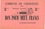 BILLETS DE NECESSITE FRANCAIS 2 francs Courrières (62). Commune. Billet. émission octobre 1914, Non émis avec cachet d'annulation -