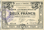 BILLETS DE NECESSITE FRANCAIS 2 francs Courrières (62). Commune. Billet. émission janvier 1916, série D -