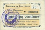 BILLETS DE NECESSITE FRANCAIS 25 centimes Courrières (62). Commune. Billet. émission août 1915 -