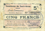 BILLETS DE NECESSITE FRANCAIS 5 francs Courrières (62). Commune. Billet. émission mars 1915 -