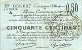 FRANZÖSISCHE NOTSCHEINE Douai et Région de Carvin (59). Billet.   22.5.1916, 1ère série A 50 centimes 22.5.1916 ss