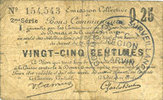 BILLETS DE NECESSITE FRANCAIS 25 centimes Douai et Région de Carvin (59). Billet. 22.5.1916, 2e série I -