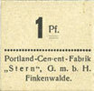 ALLEMAGNE - BILLETS DE NECESSITE (1914-1923) A - J 1 pf Finkenwalde (Zdroje, Pologne). Portland Cement-Fabrik G.m.b.H. Billet. -