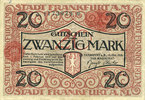 ALLEMAGNE - BILLETS DE NECESSITE (1914-1923) A - J 20 mark Frankfurt am Main. Billet. 15.10.1918, cachet rouge de prolongation... -