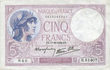 BILLETS DE LA BANQUE DE FRANCE 5 francs Banque de France. Billet. violet, 17.8.1939, modifié -