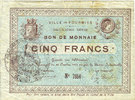 BILLETS DE NECESSITE FRANCAIS 5 francs Fourmies (59). Ville. Billet. 28.10.1914, 2e série -