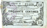 BILLETS DE NECESSITE FRANCAIS Fourmies (59). Bon Régional des Départ. du Nord, Aisne & Oise. Billet. 50 cmes 8.5.1915, série 21 -