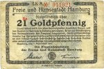 ALLEMAGNE - BILLETS DE NECESSITE (1914-1923) A - J Hamburg. Finanzdeputation der Freien und Hansestadt. Billet. 21 Goldpfennig -