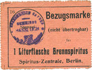 ALLEMAGNE - BILLETS DE NECESSITE (1914-1923) A - J Hassloch Gemeinde. Bon d'achat (Bezugsmarke) 1 litre d'alcool à brûler (1 Literflasche Brennspiritus -