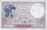 BILLETS DE LA BANQUE DE FRANCE 5 francs Banque de France. Billet. violet, 20.7.1939, modifié -