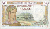 BILLETS DE LA BANQUE DE FRANCE 50 francs Banque de France. Billet. Cérès, 20.10.1938, modifié -