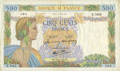 BILLETS DE LA BANQUE DE FRANCE 500 francs Banque de France. Billet. la Paix, -