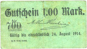 ALLEMAGNE - BILLETS DE NECESSITE (1914-1923) A - J 1 mark Eickel. Arthur Kronhaim. Billet. n.d. - -
