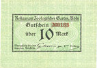 ALLEMAGNE - BILLETS DE NECESSITE (1914-1923) A - J 10 mark Cologne-Riehl. Restaurant Zoologischer Garten. Billet. -