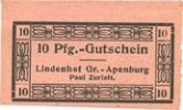 ALLEMAGNE - BILLETS DE NECESSITE (1914-1923) A - J 10 pf Gross-Apenburg. Paul Zurleit. Lindenhof. Billet. -