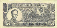 AUTRES BILLETS ETRANGERS Vietnam. Viêt-Nam Dàn Chu Cong Hoa. 5 dong , gris-bleu. R/: brun rouge -