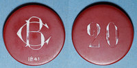 MONNAIES DE NECESSITE FRANCAISES 20 francs La Bourboule (63). Casino Municipal. . plastique laminé rouge, gravé et peint en blanc -