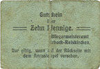 ALLEMAGNE - BILLETS DE NECESSITE (1914-1923) A - J 10 pfennig Erbach-Reiskirchen. Gemeinde. Billet. au dos, numérotation manuscrite en noir... -