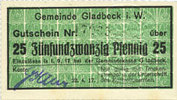 ALLEMAGNE - BILLETS DE NECESSITE (1914-1923) A - J Gladbeck. Gemeinde. B25 pf 22.4.1917, vert clair,annulation par cachet Entwertet au dos -