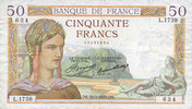 BILLETS DE LA BANQUE DE FRANCE 50 francs Banque de France. Billet. Cérès, -