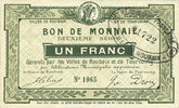 BILLETS DE NECESSITE FRANCAIS 1 franc Roubaix et Tourcoing (59). Billet. 2e série. N° -