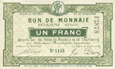 BILLETS DE NECESSITE FRANCAIS 1 franc Roubaix et Tourcoing (59). Billet. 2e série. N° -