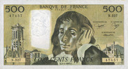 BILLETS DE LA BANQUE DE FRANCE 500 francs Banque de France. Billet. Pascal -