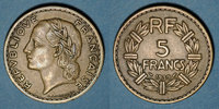 MONNAIES MODERNES FRANCAISES 5 francs 3e république (1870-1940). Lavrillier bronze d'aluminium -