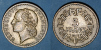 MONNAIES MODERNES FRANCAISES 5 francs Gouvernement provisoire (1944-1947). Lavrillier bronze d'aluminium -