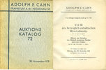 LIVRES DE NUMISMATIQUE Cahn A., Francfort. Vente aux enchères n° 72, du -