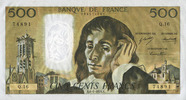 BILLETS DE LA BANQUE DE FRANCE 500 francs Banque de France. Billet. (Pascal) -