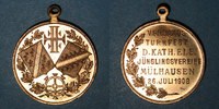 ALSACE Alsace. Mulhouse. Tournoi de gymnastique des Jeunesses Catholiques. Médaille cuivre doré 28 mm -