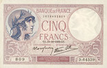 BILLETS DE LA BANQUE DE FRANCE 5 francs Banque de France. Billet. violet, 19.10.1939, modifié -