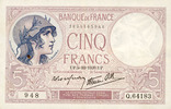 BILLETS DE LA BANQUE DE FRANCE 5 francs Banque de France. Billet. violet, 5.10.1939, modifié -