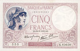 BILLETS DE LA BANQUE DE FRANCE 5 francs Banque de France. Billet. violet, 28.9.1939, modifié -