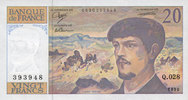BILLETS DE LA BANQUE DE FRANCE 20 francs Banque de France. Billet. . Debussy 1990, à fil de sécurité -
