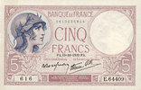 BILLETS DE LA BANQUE DE FRANCE 5 francs Banque de France. Billet. violet, 19.10.1939, modifié -