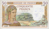 BILLETS DE LA BANQUE DE FRANCE 50 francs Banque de France. Billet. Cérès, -