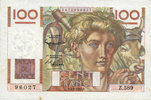 BILLETS DE LA BANQUE DE FRANCE 100 francs Banque de France. Billet. jeune paysan, 4.3.1954, filigrane inversé -