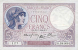 BILLETS DE LA BANQUE DE FRANCE 5 francs Banque de France. Billet. violet, 13.7.1939, modifié -