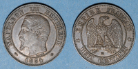 MONNAIES MODERNES FRANCAISES 2 centimes 2e empire (1852-1870). tête nue, Strasbourg -