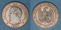 MONNAIES MODERNES FRANCAISES 2 centimes 2e empire (1852-1870). tête nue, Lyon. Grand D -