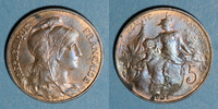 MONNAIES MODERNES FRANCAISES 5 centimes 3e république (1870-1940). Dupuis, -