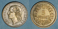 MONNAIES MODERNES FRANCAISES 5 francs Gouvernement provisoire (1944-1947). Lavrillier bronze d'aluminium -